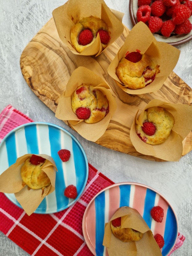 Avocado and raspberry muffins